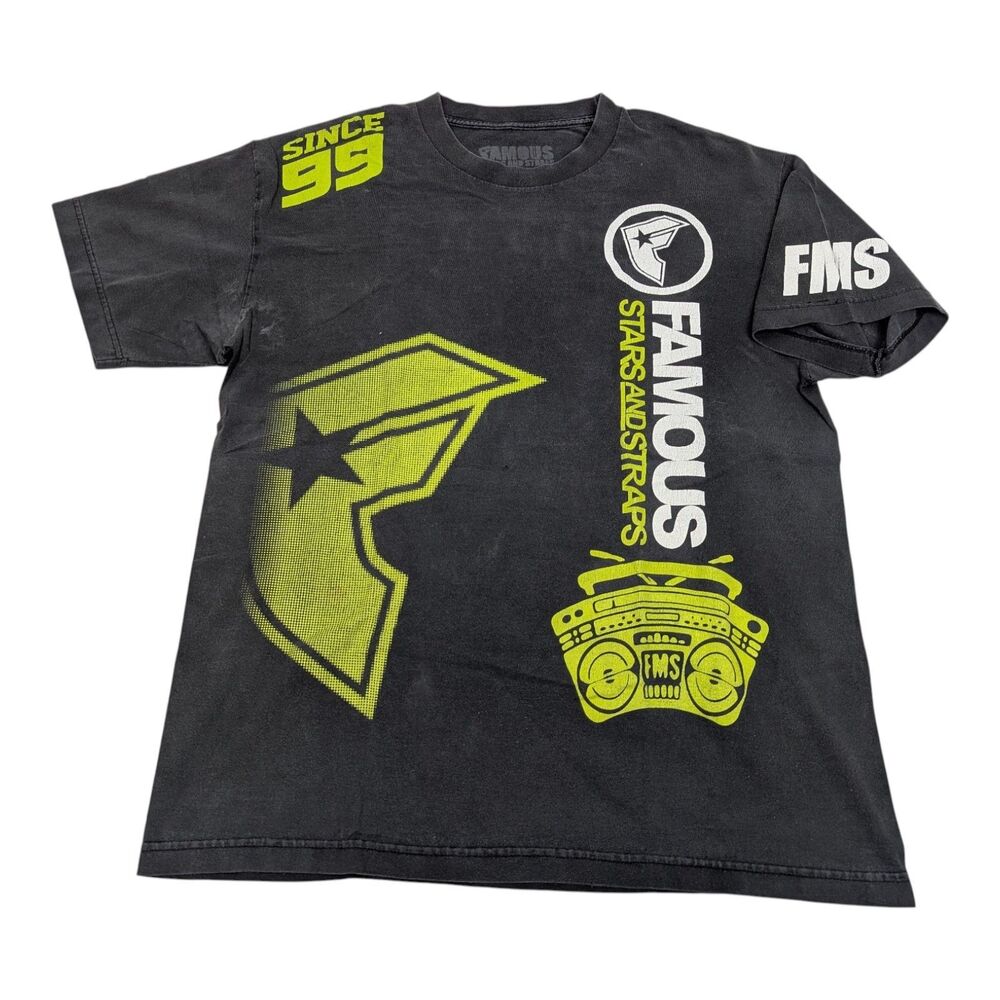 Vintage Y2K Famous Stars and Straps T-Shirt Large‎ Black Green 99 FMS distressed